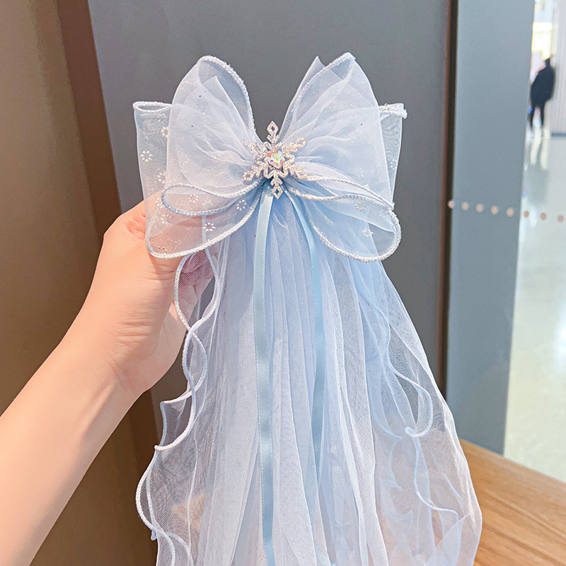 儿童头纱发夹女童蝴蝶结发卡冰雪奇缘发饰小女孩六一公主边夹头饰|undefined