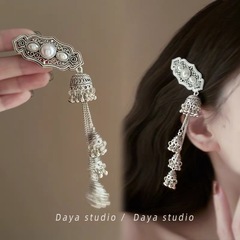 大砂漠謡モンゴルヘアピン新中国式レトロ金属真珠鈴流蘇側辺クリップ小衆民族風