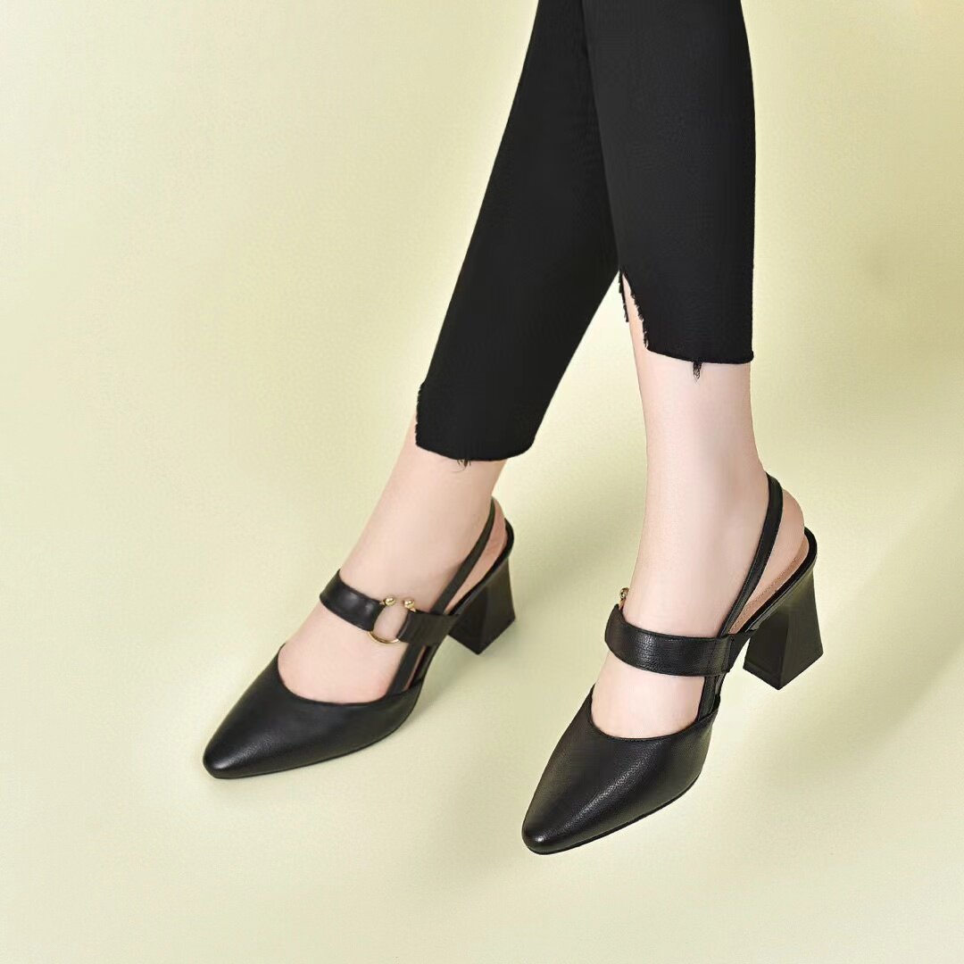 Sandal nữ quai ngang da thật mũi kín gót 6 cm — Màu sắc: 6cm
