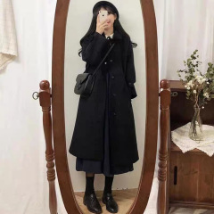 赫本风小个子黑色秋冬大衣女早秋季2025新款高级感毛呢外套中长款