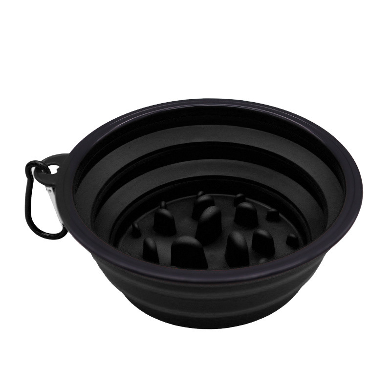 Pet Slow Food Tazón de fuente de silicona plegable perro Slow Food antiestrangulador Slow Food Tazón con mosquetón cuenco portátil para perros para salir