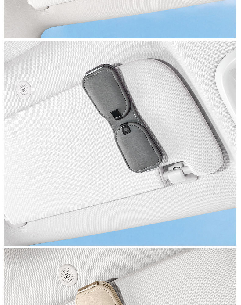 Car Sun Visor Dual-Slot Magnetic Glasses Clip Leather Dual-Compartment Sunglasses Storage Clip Car Interior Glasses Organizer