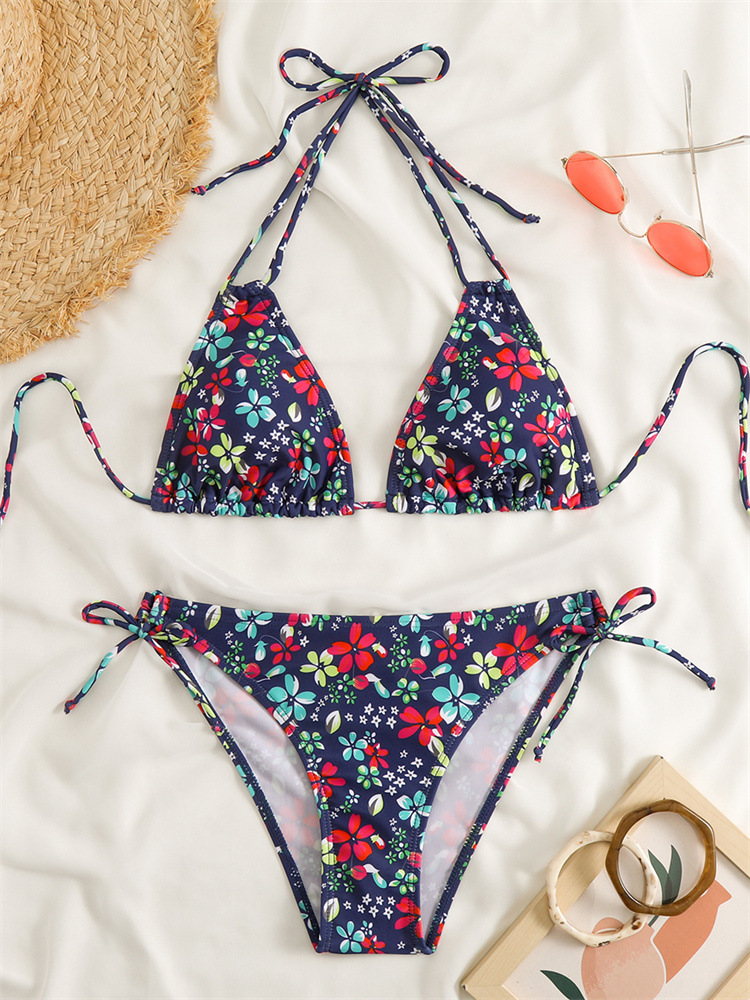 84g Weight Comfort Feel Of Sensation Low Waist Panties Waist Briefs Panties Style Bralette Bra Category Polyester Fabric Type 2 Pieces Set Quantity Swimming Pool, Beach Occasion Comfort Function Ditsy Floral Pattern Triangle Cup Bra Cup Women's Gender Women's Ditsy Floral 2 Pieces Set Bikinis Swimwear 16