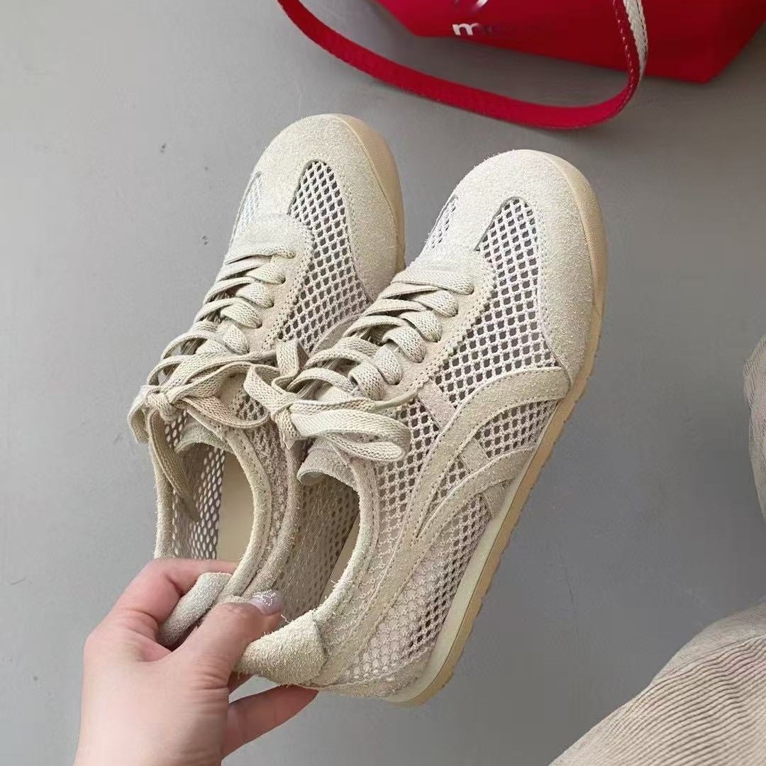 Zapatos de plataforma para correr de suela gruesa de fondo plano deportivo de ocio transpirable, estilo fino de verano, malla de fondo suave de una sola malla, zapatos de entrenamiento de Forrest Forrest para mujer