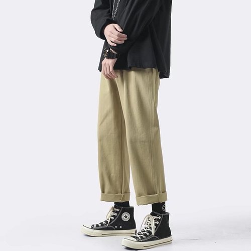 Japanese-style loose solid-color straight-leg workwear casual pants for spring and autumn, trendy brand men's Instagram-style fashion  new arrival versatile