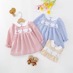 Spring and Autumn New Women's Children Embroidered Lace Children's Long Sleeve Princess Dress Grid Skirt Amazon Foreign Trade Trend