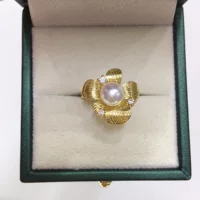 Zhuji Pearl 5A класс блестящий натуральный пресноводный жемчуг кольцо 18K пакет золотых цветов циркон жемчужное кольцо оптом
