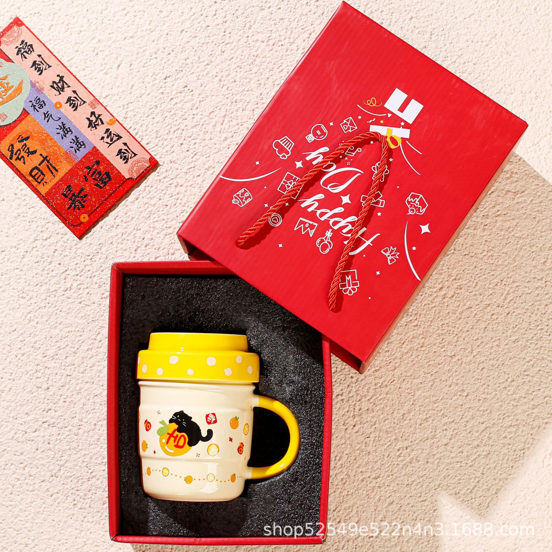 Cute con tapa manzana gatos tazas de cerámica creativas de gran capacidad de oficina pareja tazas de regalo de cumpleaños para hombres y mujeres