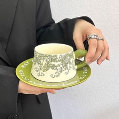 油画复古陶瓷咖啡杯碟中古风铃兰花开杯子下午茶水杯小众精致高档