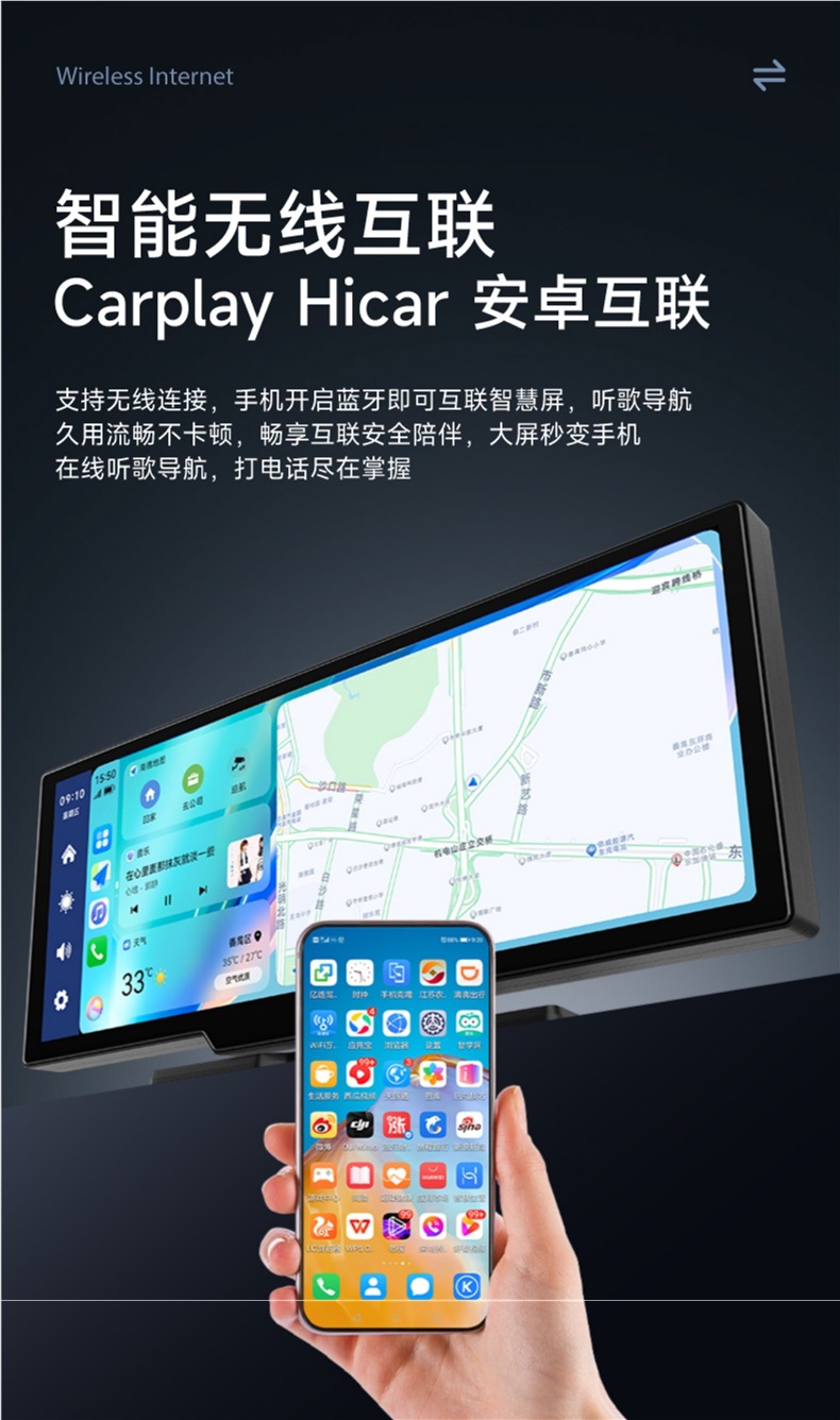Jiuyin Carplay Portable Screen, In-Car Smart Screen, Interconnected Central Control Screen, Navigation Device, Dashboard, Driving Recorder