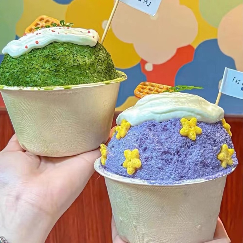 Tazón de hielo de barro de taro neto de red desechable, taza de hielo, tazón de papel, tazón de hielo de algodón, helado, postre degradable, taza de papel de yogur
