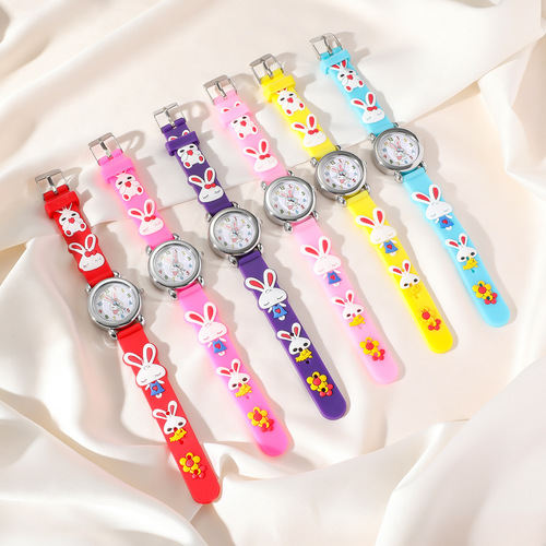 New Cute Cartoon Rabbit Silicone Quartz Watch for Kids, Boys and Girls, with Timer