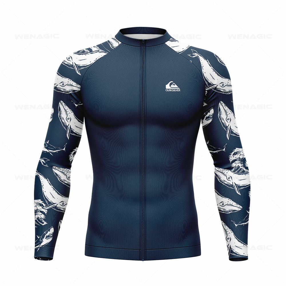 Summer Men's New Zip-Up Surfing Suit Long-Sleeve Swimsuit Quick-Dry Sun-Protection Beach Hot Spring Two-Piece Rash Guard