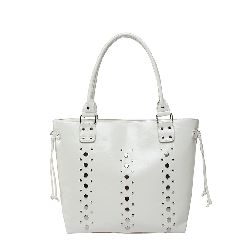 Trendy dameshandtas met studs, grote capaciteit, casual, veelzijdig, schoudertas van PU-leer, ideaal voor woon-werkverkeer, verkrijgbaar in meerdere kleuren met ritssluiting._voghion.com