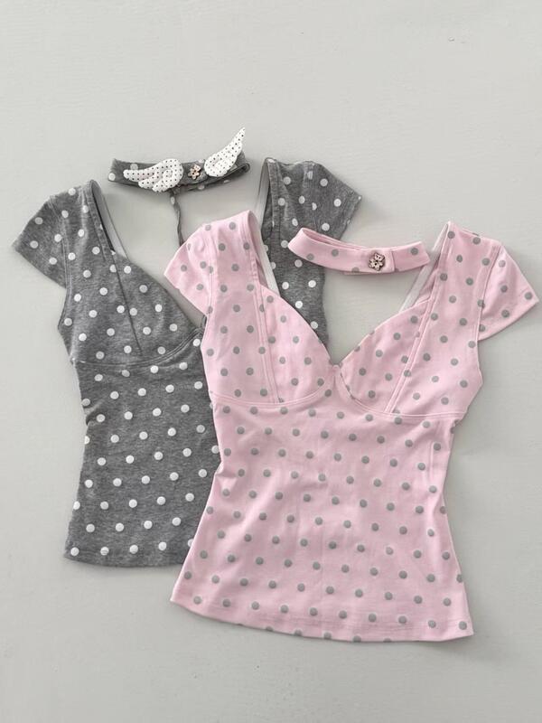 (with Collar) Sweet and Spicy Style Low-Cut Short-Sleeve T-Shirt for Women, Summer Pure Desire Slim-Fit Backless Crop Top