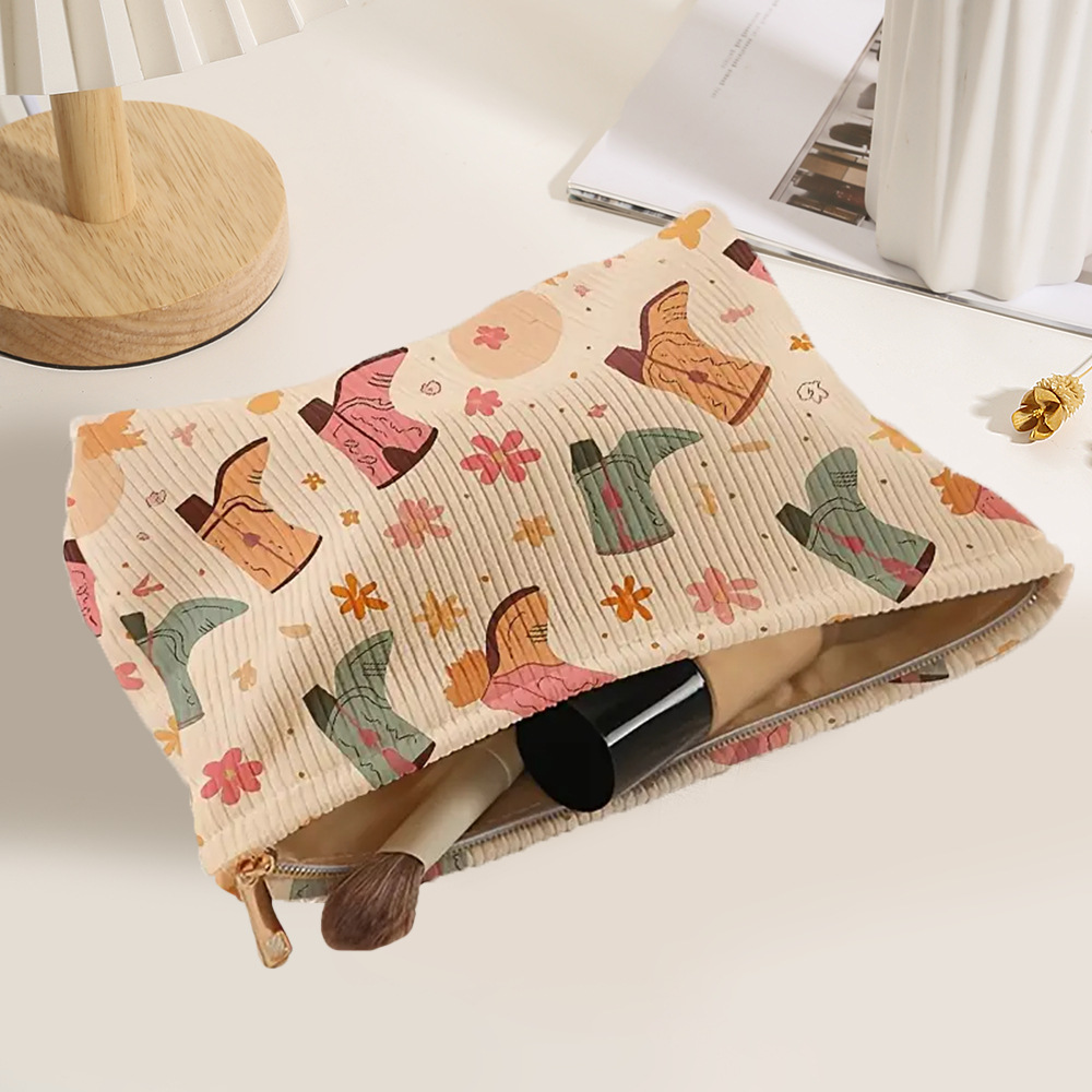 Unisex Gender Elegant, Streetwear Style Square Shape Elegant Streetwear Floral Corduroy Square Makeup Bags