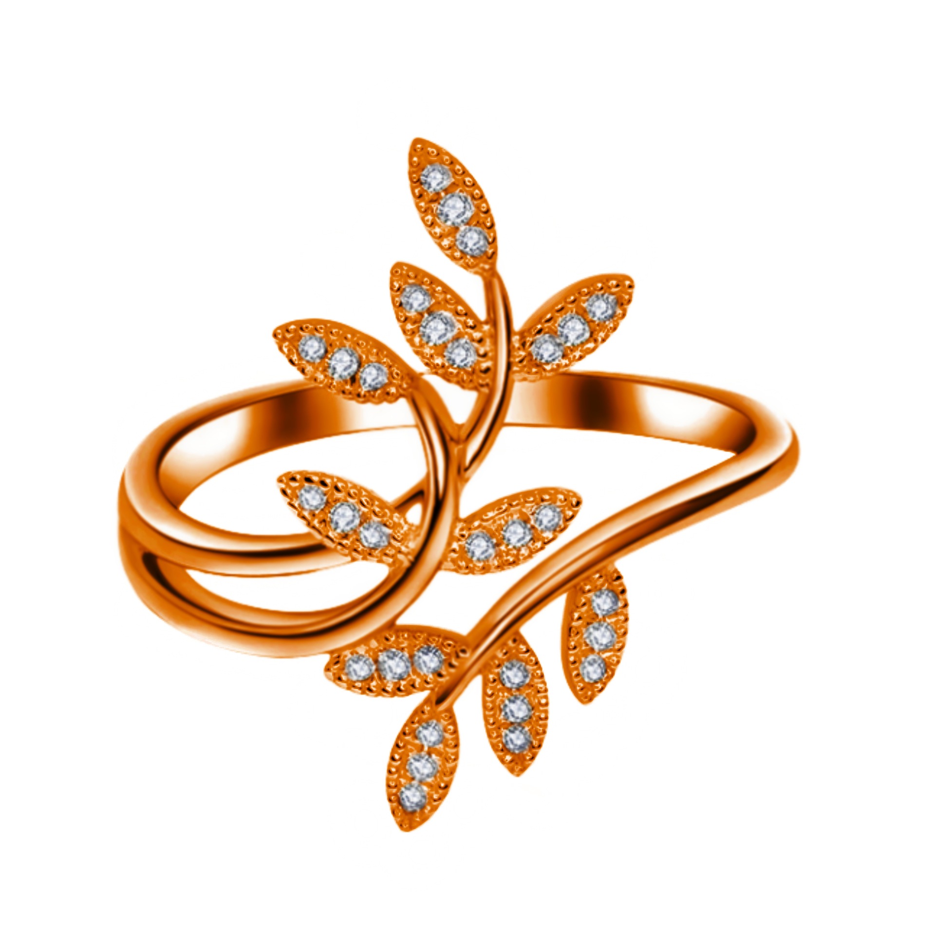 Fashionable Adjustable Zircon Flower Leaf Ring For Women_voghion.com