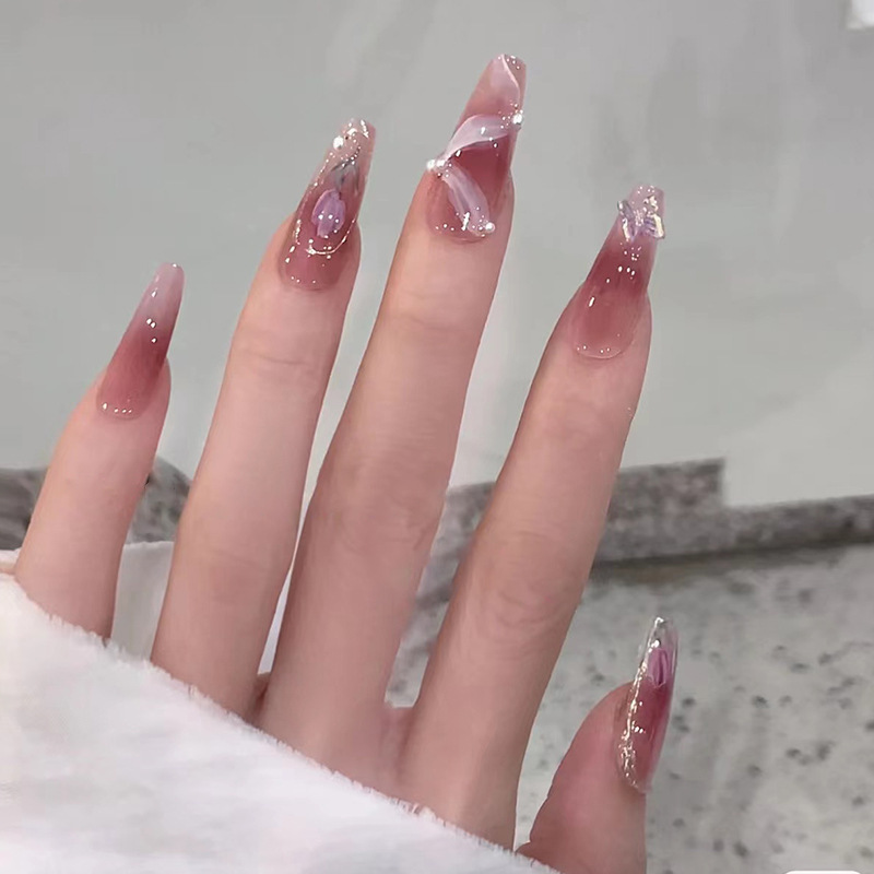 [Yu Bing Zi] Eagle Wear Armor Tulip Nail Patch Pearl Ribbon Nail Patch Blush Nail Patch Wholesale