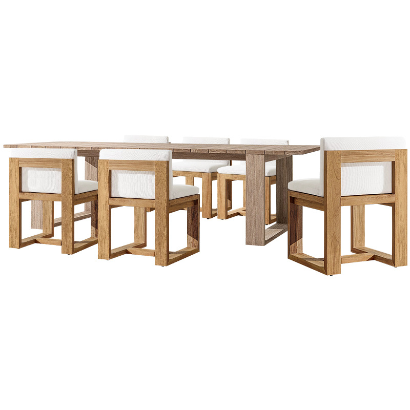 Conjunto de mesa y sillas de teca para terraza, ideal para patios y espacios al aire libre, para casas de huéspedes y jardines, resistente al agua, a la intemperie y a la corrosión, muebles de madera para ocio.
