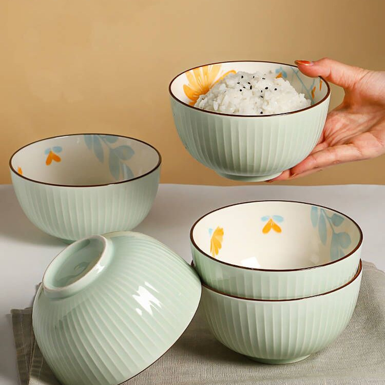 Japanese Ceramic Eating Bowl Household Good-Looking Rice Bowl Small Bowl 2024 New Dish Set Tableware Daisy