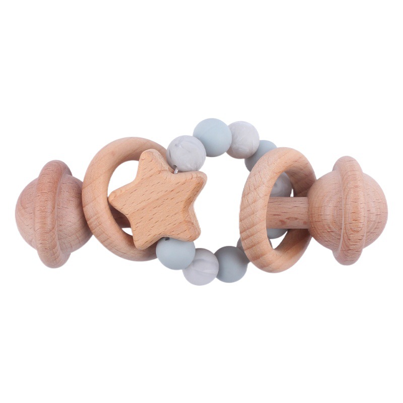 Juguete infantil creativo Mordedor de haya bebé estrella de mano sonajero cuentas de silicona bebé ejercicio interactivo mordedor palo