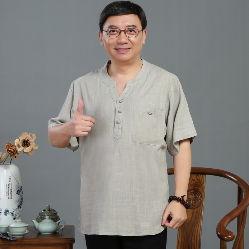 Tang costume shirt man Short sleeved summer Middle and old age Tai Chi clothes Chinese style man Morning exercises Hanfu wholesale