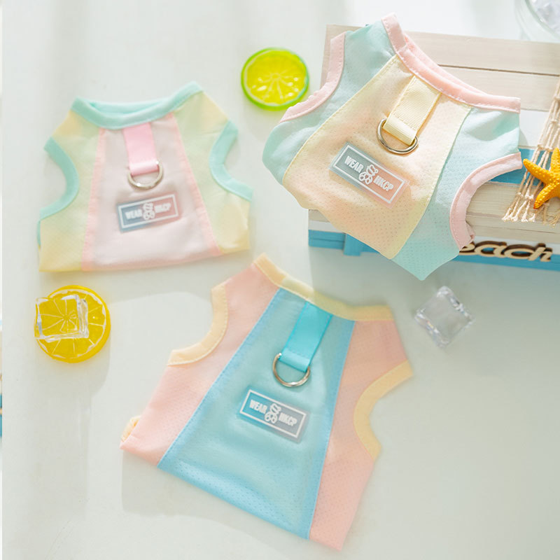Cat primavera y verano macarons transpirables pequeña mariposa malla protector solar fresco gato mascota chaleco de tracción ropa para perros