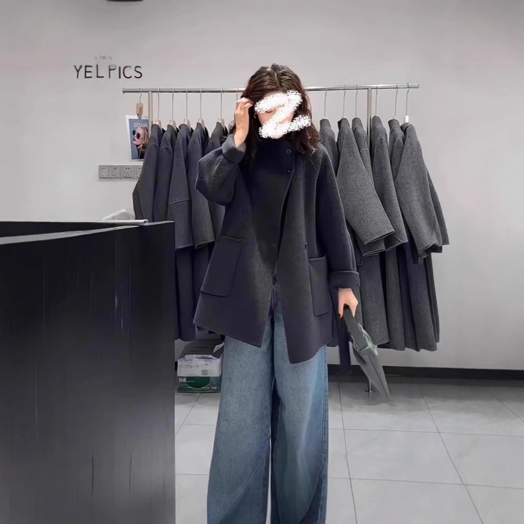 【스몰 퍼프】키 작은 분들을 위한 새로운 스타일의 양면 울 가을 겨울 신상 한국 스타일 스탠드 칼라 중간 길이 울 코트