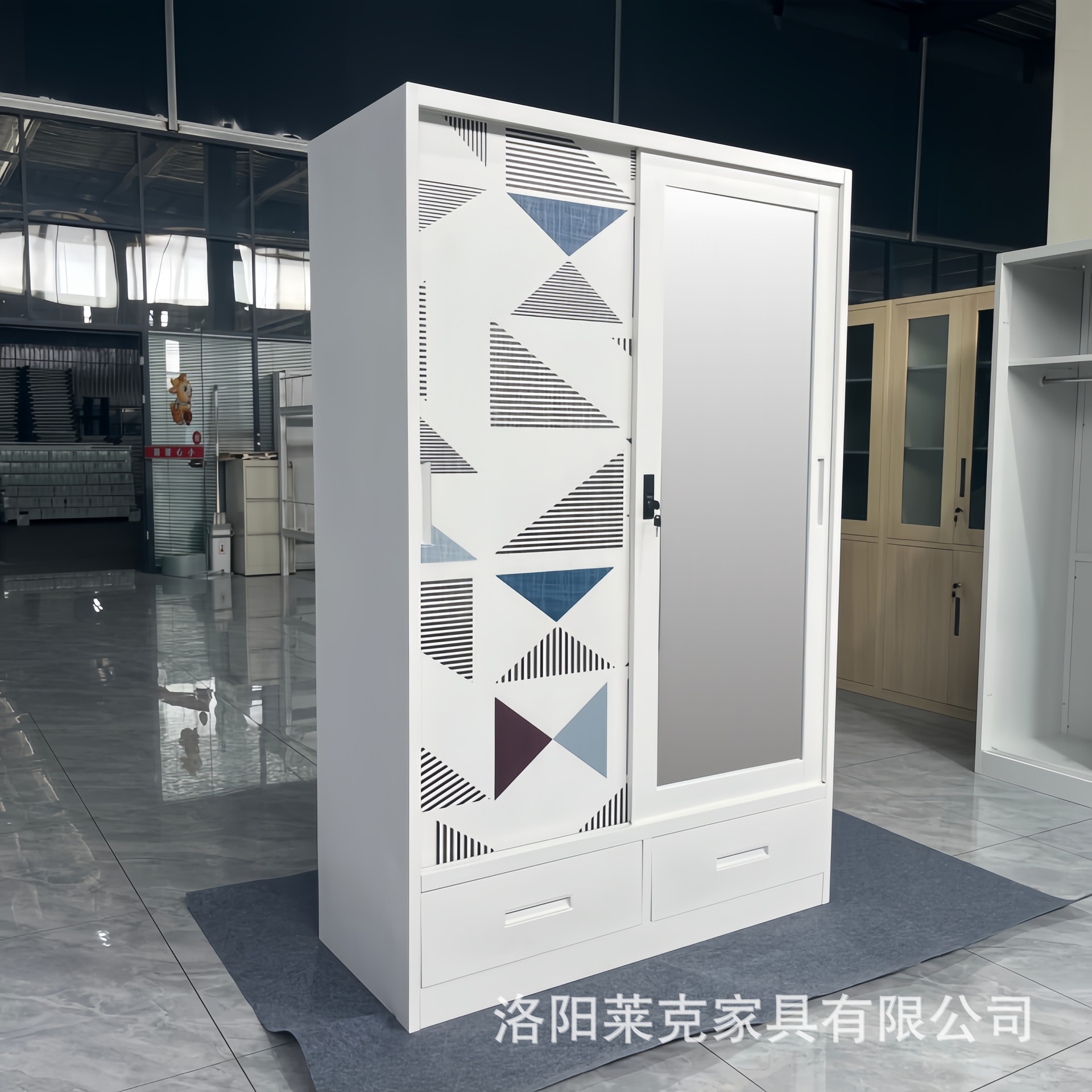Fábrica personalizada de acero transfronteriza impresión gabinete dormitorio armario casero armario de hoja de hierro armario de almacenamiento puerta deslizante armario image 3