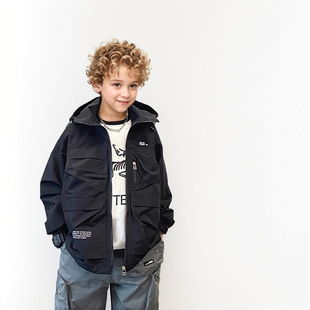 Boys' hooded jacket, eight seasons new spring clothes, contrast color zipper cardigan, fashionable medium and large children's windproof jacket