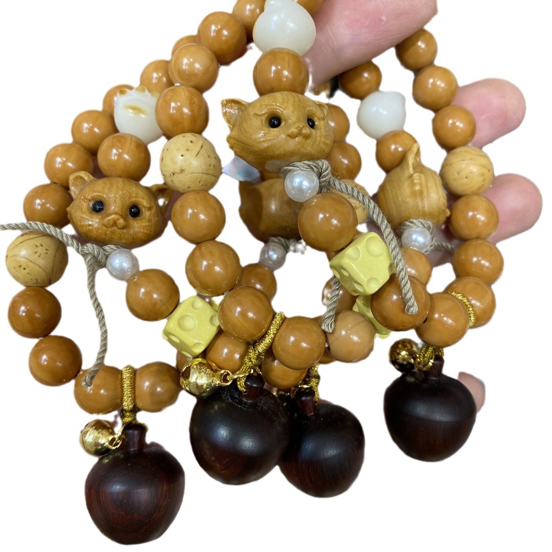 Monkey Bracelet Bodhi Cat Claw Sandalwood Aliman Yellow Cheese small leaf rosewood with bell bracelet DIY accessories