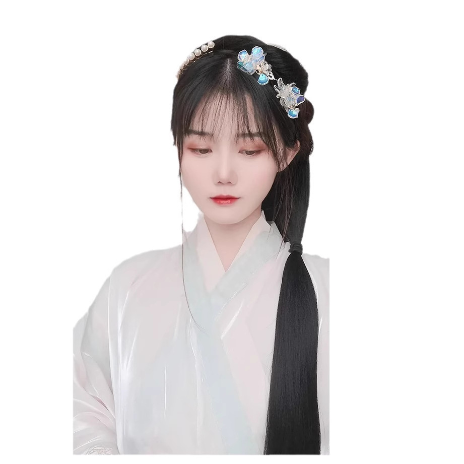 Hanfu imitación pieza de cabello estilo antiguo extensión de cabello de mujer tipo una pieza de cabello de maíz pieza de cabello recto modelado antiguo cabello de disco