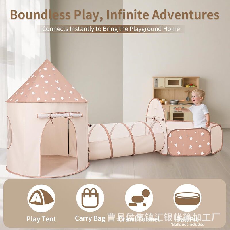 Cross-Border Amazon Children's Tent Three-Piece Set Castle Tunnel Crawling Ocean Ball Pool Boys and Girls Game House Toys