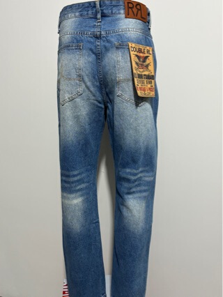 Cross-Border European and American Latest Rrl Retro High Street Patchwork High-Density Embroidery Hand-Cut Straight-Leg Denim Jeans