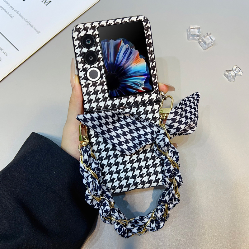 Mobile Phone Case for Nubian Flip2 Handheld Silk Scarf Houndstooth Leather Axle Guard Light Luxury Dirt-Resistant Simple Ins Trendy Mobile Phone Case for Nubian Flip2 Handheld Silk Scarf Houndstooth Leather Axle Guard Light Luxury Dirt-Resistant Simple Ins Trendy
