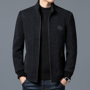 Brand Fleece Jacket 2024 Winter Clothing for Middle-aged and Elderly Casual Wool Thickened Zipper Collar Jacket for Men