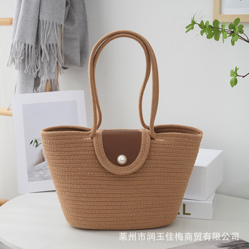 小红书同款棉绳编织搭盖手提包简约逛街出行百搭腋下包棉绳托特包