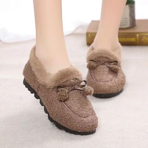 New style moccasin-in shoes for women in autumn and winter, Korean style warm thick sole fur shoes, flat warm cotton shoes and velvet for outside
