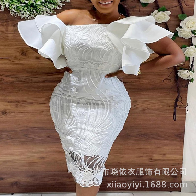 Amazon cross-border e-commerce bestseller in Europe and America: elegant high-waisted lace dress with a slit, sexy design, perfect for commuting.