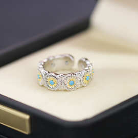 小众个性明星同款双色金电镀雏菊戒指开口百搭男女同款指环戒子