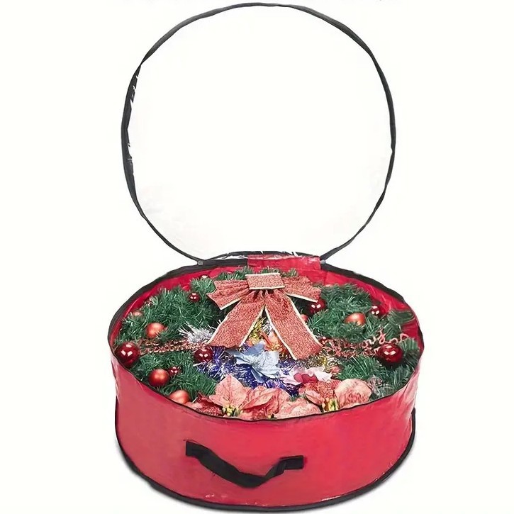 Bolsa de almacenamiento de guirnalda de Navidad transfronteriza pe pvc decoración de Navidad transparente de una cara bolsa colgante de almacenamiento de corona redonda