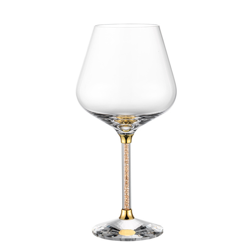 Copas de vino de gama alta de lujo ligero, vidrio de cristal de pie alto, diamantes de oro, diamantes de plata, vasos de cristal giratorios comerciales para el hogar