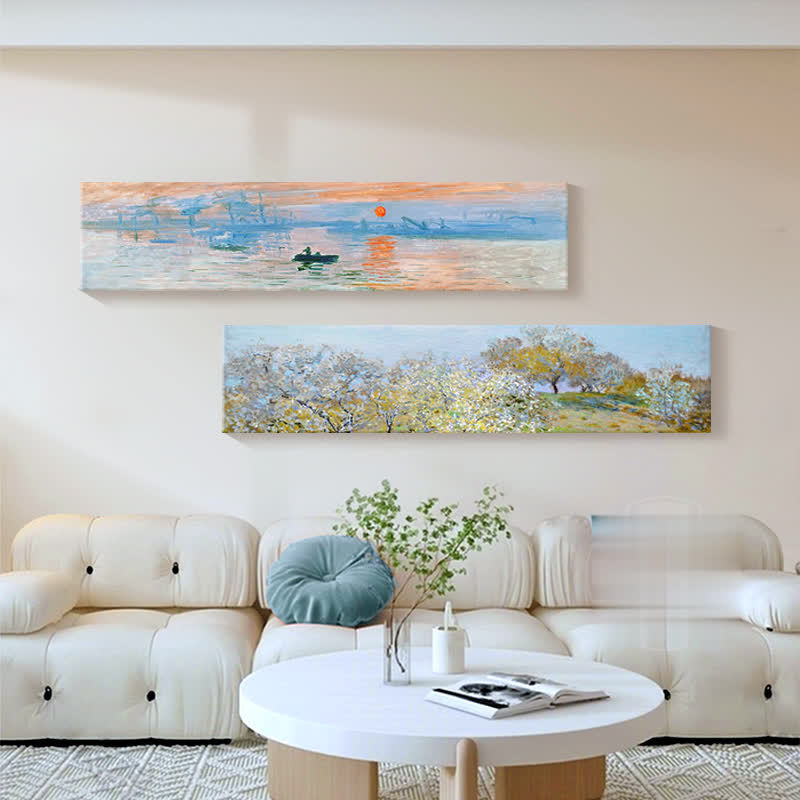 Monet French Cream Style Living Room Sofa Background Wall Decoration Painting Bedroom Bedside Banner Art Painting Frameless Hanging Painting