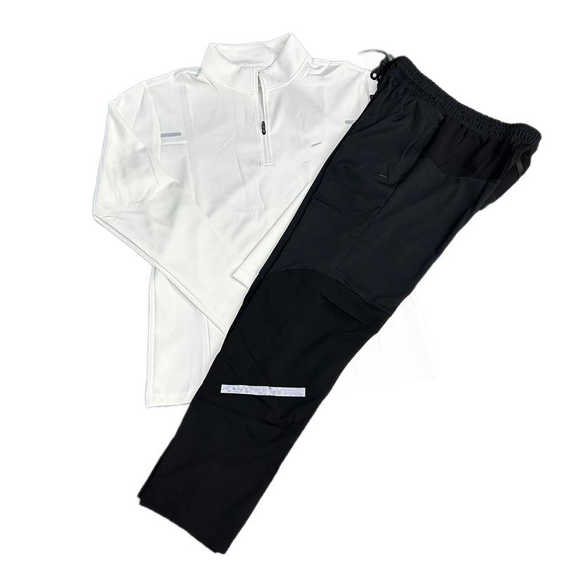 Primavera y otoño marca de moda rápida secado deportivo manga larga set de hielo transpirable medio cuello de altura cremallera entrenamiento de ocio pantalones largos