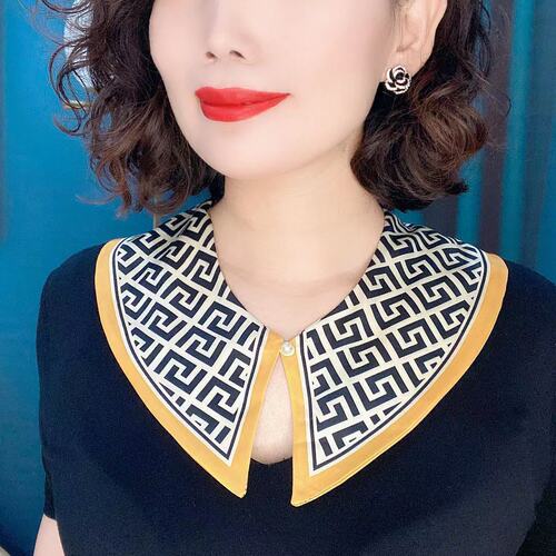 Variety of fashionable satin fake collar pearl buckle double layer fake collar summer sun protection decorative neck gaiter factory straight hair