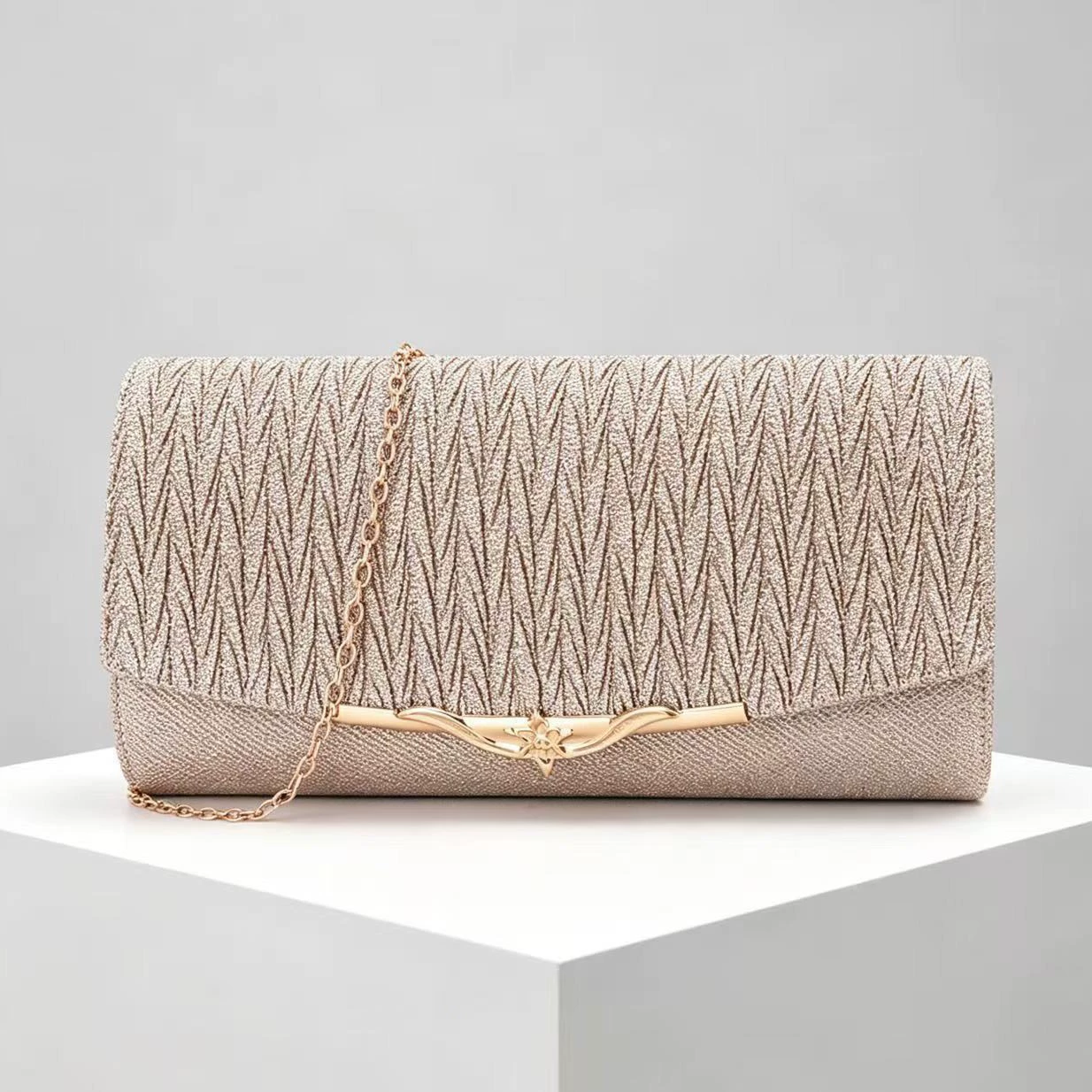 Shoulder bag YL-2337, shiny evening clutch with chain strap, 25×12.5×5.5 cm