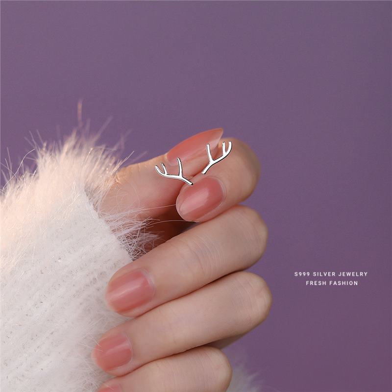 Silberne Hirschgeweih Ohrstecker Für Damen Glänzend Minimal_voghion.com