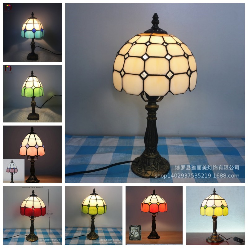 Tiffany Hotel Lobby Room Mediterranean Gift Creative Decoration Blue Glass Table Lamp