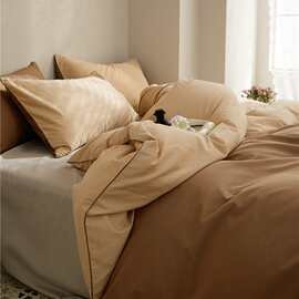 轻奢100支全棉磨毛四件套 秋冬季纯色多巴胺床单被套纯棉床上用品