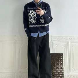 费尔岛慵懒宽松加厚开衫毛衣外套男女复古休闲宽松冬季情侣针批发